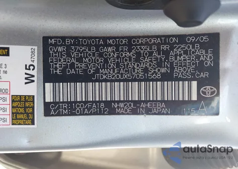 2005 Toyota Prius z USA, uszkodzony, nr VIN JTDKB20UX57051568